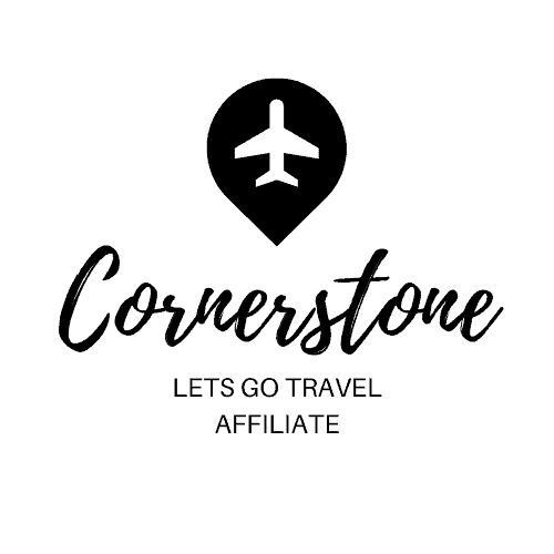 Cornerstone Travel logo with airplane icon and travel slogan.